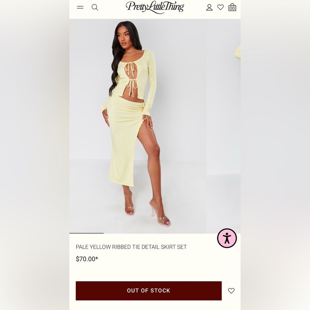 Sold out pretty little thing yellow ribbed set size large